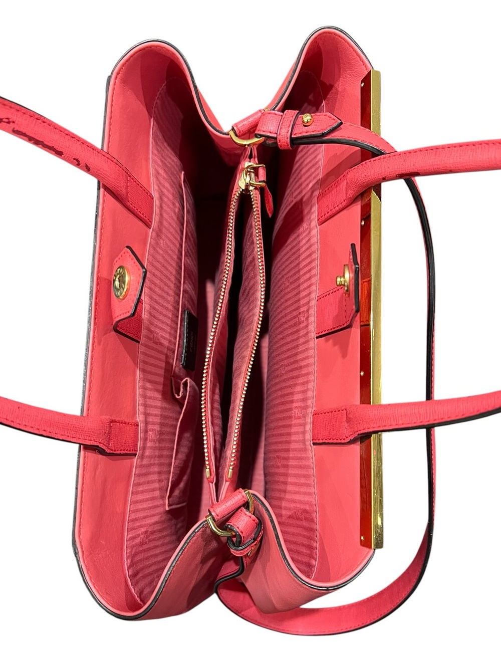 Fendi 2Jours Tote Satchel Bag Womens Medium Flamingo Pink w/ Shoulder Strap Tag - Picture 10 of 13